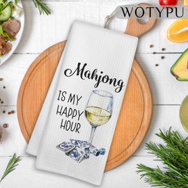 WOTYPU Mah Jong Gifts Kitchen Bar Towels, Mahjong Gifts for Women Men Dish Tea Towel, Mahjong is My Happy Hour Funny Hand Towels for Kitchen Home Bar Cart Decor, 16x24 Inch