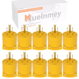 Muelnmey 10PCS Extension Cord End Electrical Replacement Plug NEMA 5-15P 15A 125V 2Pole 3Wire Yellow Shell Industrial Grade 3-Prong Male Straight Blade Grounding Type,UL Listed.