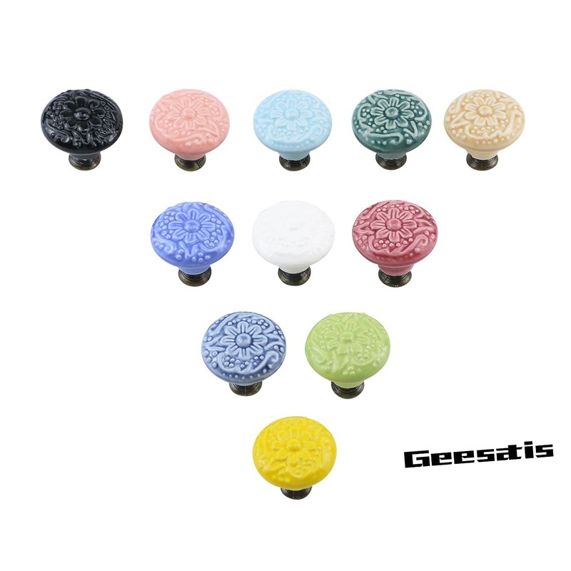 Geesatis 4 Pcs Round Ceramic Drawer Knobs Cabinet Furniture Handle