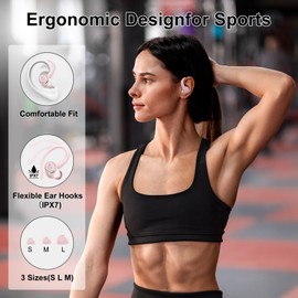 Csasan Bluetooth Sports Headphones, Wireless Bluetooth 5.3 Headphones with Ear Hooks, 48 Hours 3D Stereo CVC 8.0 HD Call In-Ear Headphones with Mic, IPX7 Waterproof, LED Display, Touch Control, Rose
