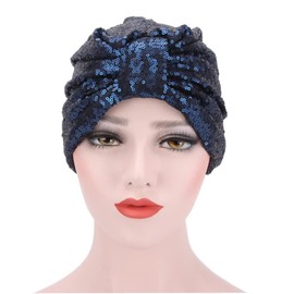 SJTJSPX Women Turban Pleated Beanies sequins Head Wrap Cotton Night Cap Hair Loss Hat Spring Autumn Sleeping cap Muslim Hijab India Africa Hat Chemo Cap for Ladies and Girls