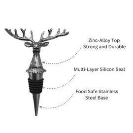 Wine Bottle Stopper, Decorative, 2-Pack, Vacuum Seal, Soft Reusable Silicone Cork for Leak Proof, Deer, Reindeer (Silver)