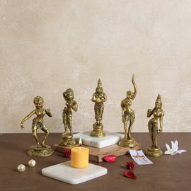 Two Moustaches Brass Apsara Showpieces - Set of 5 Statues, Return Gifts for Pooja, Indian Housewarming Gifts, Standard, Pack of 5