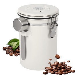 BUCOMTU Airtight Stainless Steel Coffee Jar, 1.8 L Coffee Canister Airtight, Coffee Jar with Stainless Steel Spoon, Multifunctional Coffee Bean Container for Tea, Nuts, Cocoa, Longer and Stay Fresh
