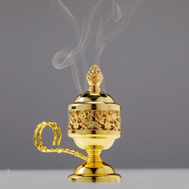 Danilovo Metal incense barrel, incense burner for smoking incense or resins (height 12 cm, golden)