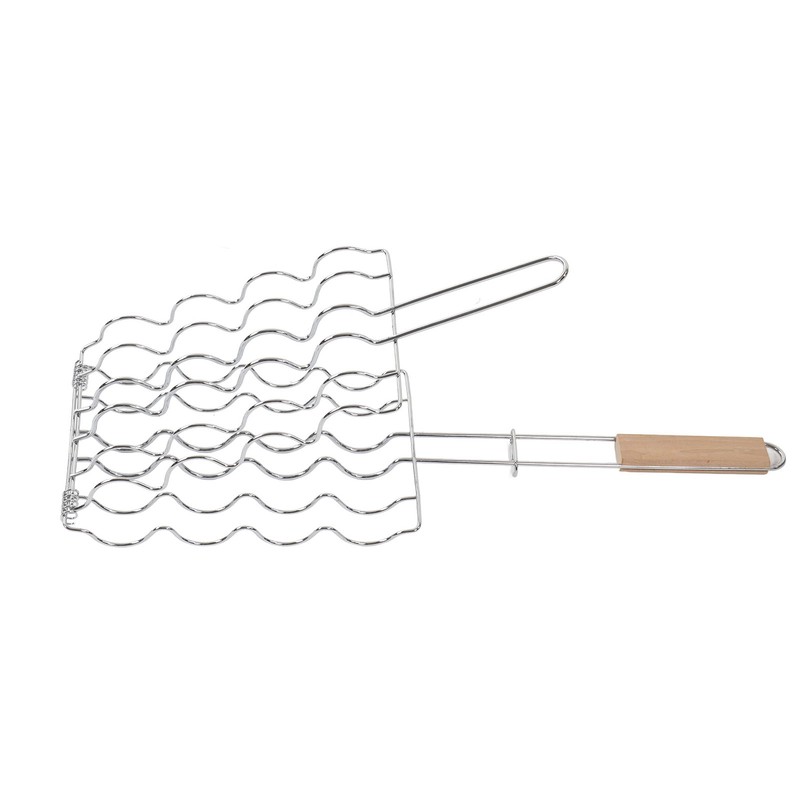Corn Grilling Basket Stainless Steel Beech Wood Handle Even Heat
