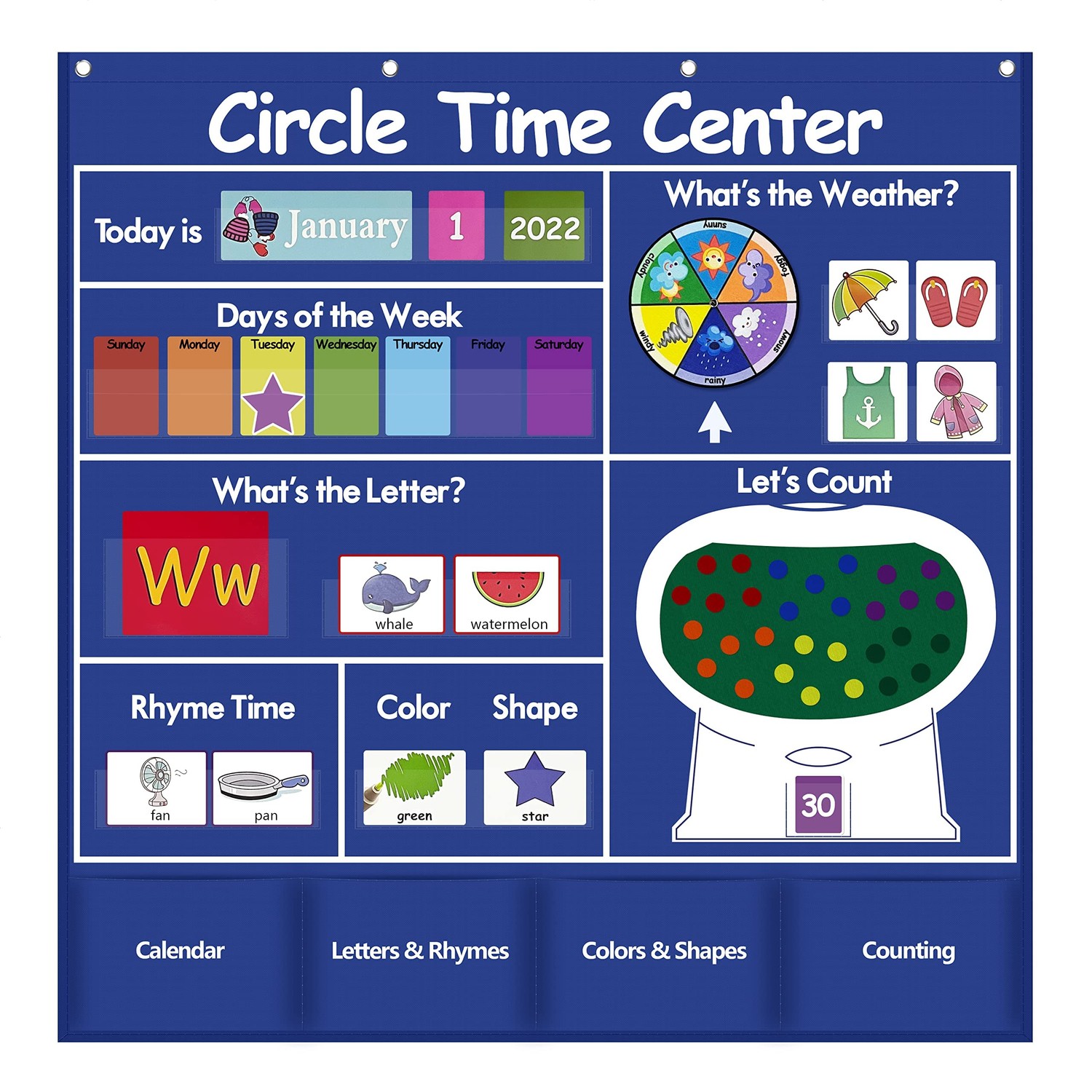 Auchq Circle Time Learning Center Pocket Chart, Heavy-Duty Kids ...