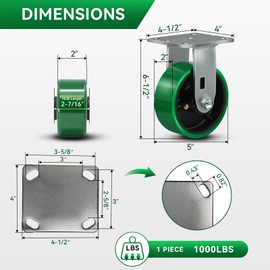 FOVERSWIVE 5"x2" Heavy Duty Industrial Casters - 4000 Lb Capacity, 4 Rigid Polyurethane on Steel Wheel, for Platform Trucks, U-Boat Carts, Workbenches, and Industrial Equipment (4 Rigid)