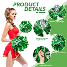 CREATIEE-PRO 4Pcs Metallic Cheerleading Pom Poms for Kids, 2 Pair Cheerleader Cheering Squad Pompoms for Boy Girl School Sports Games Team Spirit Cheer