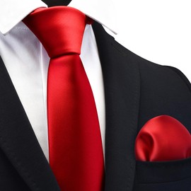 GUSLESON Red Tie for Men Solid Pure Color Formal Business Necktie and Pocket Square Set for Wedding (6110-01)