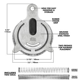 Piña Barware's The Hawthornette - Stainless Steel Commercial Hawthorne Style Cocktail Bar Strainer with Two Coils, Brushed Finish Commercial Bar Pack