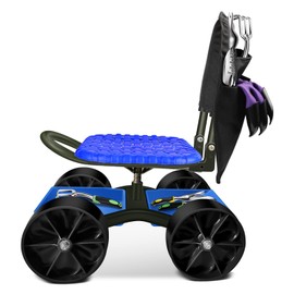 i Cover Garden Cart Rolling Stool with Four Wheels and Tool Bag, Stable Workseat Sturdy Carts Adjustable Seat Height and Direction, Gardening Helper, Dark Green