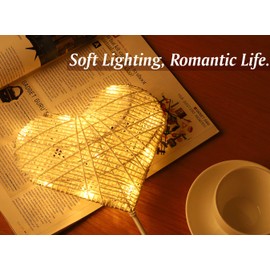 Lewondr Table Lamp, Battery Powered Heart Shape Bedside Light Desk Lamp LED Christmas Decorative Lamp Winding Iron Frame Plastic Base Warm White Bright Light Home Bedroom Romantic Decoration - White