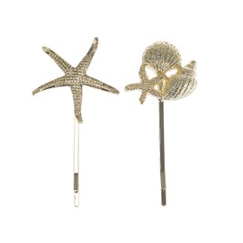 Alilang Golden Tone Metal Cute Simple Starfish Shells Two Hair Pin Set