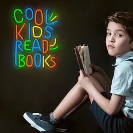 Cool Kids Read Books Neon Sign Kids Read Books Neon Signs for Wall Decor Read Books USB Dimmable LED Lights for Student Suitable for Classroom Bookstore Library Museum Study Room Gift for Teen Boys Girls Christmas