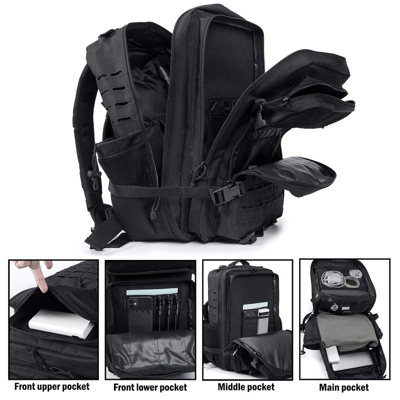 QT&QY Military Tactical Backpacks For Men Molle Daypack 45L Large