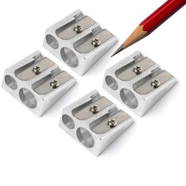Pack of 4 Pencil Sharpeners - 4 x Traditional Double Hole Sharpeners Grey - by Pen Plus (PP1011)