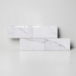 Colamo 6”×12” Swatch Peel and Stick Backsplash,Self Adhesive Faux Stone White Subway Tile for Kitchen, Glossy Carrara Brick Marble Tile Look,Stick on Accent Wall for Bathroom,Vanity,Laundry,Stove