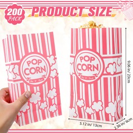 200 Pcs Paper Popcorn Bags Bulk 2 oz Large Flat Bottom Boxes Red and White Disposable Container Sleeve Movie Night Popcorn Bucket for Retro Movie Themed Party Carnival Supplies (Pink and White)