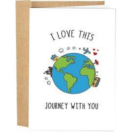 Naixiwen Romantic Globe Birthday Card for Boyfriend Girlfriend, Travel Themed Anniversary Card for Him Her, I Love This Journey with You
