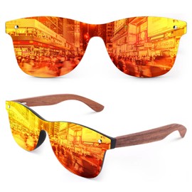 GQUEEN Sunglasses Wood Men Women Polarised Retro UV400, 1 glossy black red