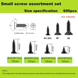 M3 Small Screw Set, Short Wood Screws Assortment Kit, 600pcs Tiny Screws 6/8/10/12mm Phillips Flat Head Self Tapping Electronic Accessories Screw Multifunctional DIY Micro Woodworking Little Screw Set