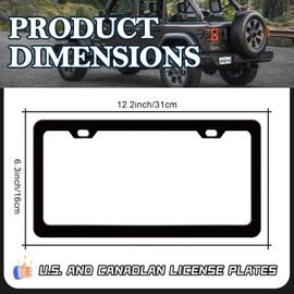 2 Pack Matte Black License Plate Frames - Aluminum Metal License Plate Holder for Men Women Car Tag Frame with Screws Fasteners Caps (2 Holes)