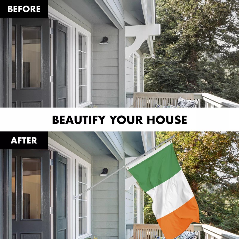 G128 Flag Pole 6FT Silver & Ireland Irish Flag 3x5FT