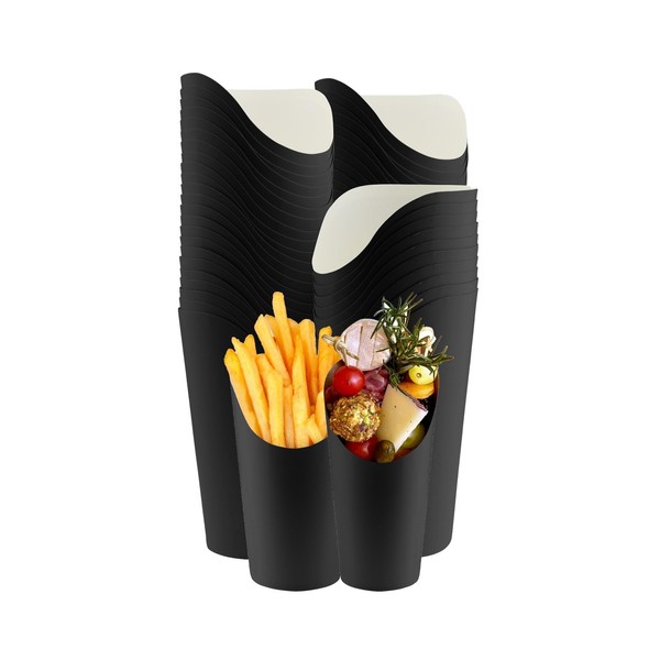 Black French Fry Cups Disposable Paper Cup | Charcuterie Cups Disposable French Fry Holder | Paper Cups French Fries Holder Pack of 50 Appetizer Cups