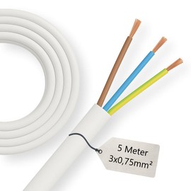 5 m Connection Cable White H03VV-F 3 x 0.75 mm² - PVC Hose Line 3G | Light Cable, Lamp Cable, Power Cable, Flexible & Round | Electric Cable for Lamps & Devices (White)