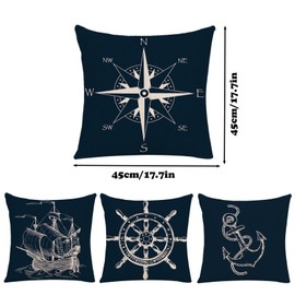 Spldsun Pack of 4 Nautical Cushion Covers, Cushion Covers with Nautical Anchor, Sofa Cushion Covers, Decorative Cushion Covers with Sea Motifs for Bed, Sofa, Garden, Car (45 x 45, 4 Styles)