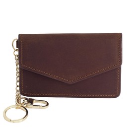 BAWAKO Leather Card Case, Wallet RFID Protection, Key Ring, Portable Small Handbag, dark brown, Modern