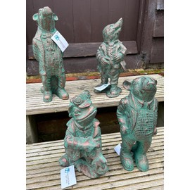 Inspirational Gifting 30cm Wind in the Willows set of 4 Garden Sculptures Statues cast in Aluminium, featuring Ratty, Mole, Badger and Toad! - hand finished with aged patina.