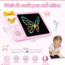 SHOUS Juguetes de Aprendizaje, 510 Palabras Tableta de Escritura LCD con 255 Tarjetas Flash Parlantes, Lectura Bilingüe en Español e Inglés, Montessori Juguetes Regalo, Juguetes para Niños