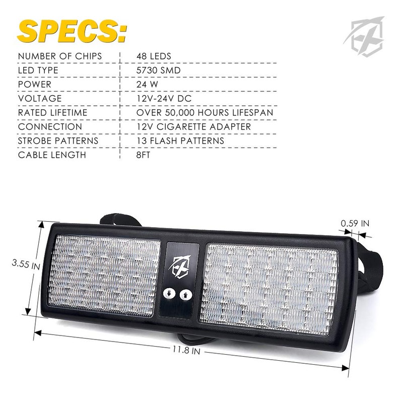 Xprite Red Blue 48LED Visor Strobe Flashing Lights Interior Windshield