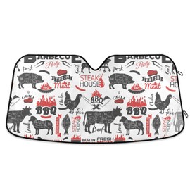 BBQ Pork Chicken Car Windshield Sun Shade Beef Goat Sunshades Reflective UV Rays Protector Keep Your Vehicle Cool Visor Cover Foldable for Car Truck SUV