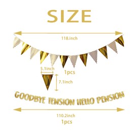 Goodbye Tension Hello Pension Gold Glitter Banner, 12 Pieces Single-Sided Golden Wave Pattern Retirement Decorations - Goodbye Tension Hello Pension