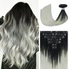 Ukira Black Silver Hair Extensions for Women Real Human Hair,
