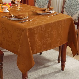 SASTYBALE Thanksgiving Tablecloths for Rectangle Tables Jacquard Fall Table Cloth with Pumpkins and Vines Stain Resistant Table Cover for Autumn Harvest, Dining, Party Decor (52 x 70 Inch, Brown)