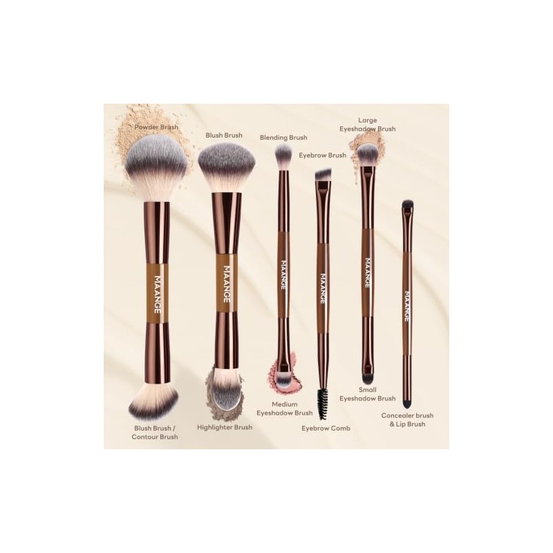 MAANGE Brochas para Maquillaje Profesional, 6 Piezas de Doble Punta