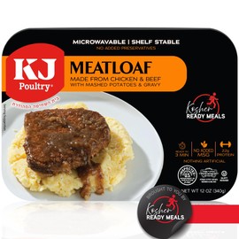 KJ Poultry Kosher Ready Meals - Meatloaf & Mashed Potato, MRE Meals Ready to Eat (1 Pack) Prepared Entree Fully Cooked, Shelf Stable Microwave Dinner - Travel, Military, Camping, Emergency Survival