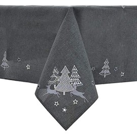 Mr Crimbo Christmas Tablecloths Napkins Dark Grey Fabric Luxury Silver Embroidered Trees - 52 x 90cm