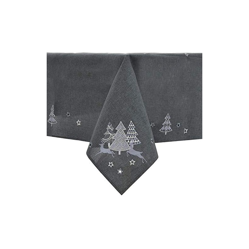 Mr Crimbo Christmas Tablecloths Napkins Dark Grey Fabric Luxury Silver