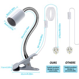 Clip on Lamp,Clip on Reading Light with Metal Clip Base,220CM Clip on Bedside Light,9MM&350MM Thickened Lengthened Gooseneck E27 Lamp Holder,E27 Clamp Lamp for Reading Plant Growth Fish Tank Light