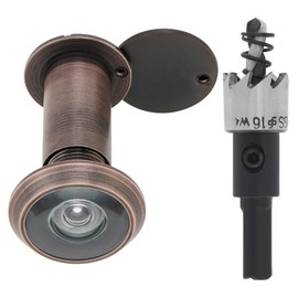 HOJLKLD Door Viewer, Solid Brass 200 Degree Peephole with 16mm (5/8") Drill Bit, 16mm Pipe Diameter Viewer with Heavy Duty Privacy Cover for 35-55mm (1-3/8" to 2-1/6") Doors (Bronze)