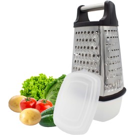 mucHome 4-seitige Küchenreibe Edelstahl mit Behälter, Vierkantreibe Reibe Käsereibe Gemüsereibe vielseitige Reibe für Gemüse und Käse, Grobes, Feines, Julienne und Hobel