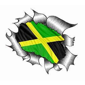 Ripped Torn Metal Jamaica Jamaican Flag Vinyl | Sticker | 4" x 4"