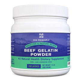 Zen Principle Grass-Fed Gelatin Powder, 1.5 lb. Custom Anti-Aging Protein for Healthy Hair, Skin, Joints & Nails. Paleo and Keto Friendly. Cooking and Baking. GMO-Free and Gluten-Free. Unflavored.