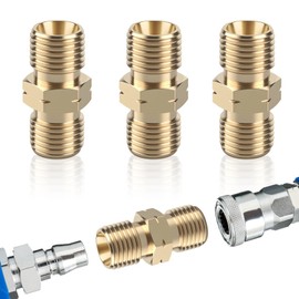 MOKIDO Pack of 4 Gas Hose Connectors 1/4 Inch Male Left Brass Double Nipple - Gas Connection Adapter, Quick Coupling, Gas Hose Adapter for Propane, Gas Cookers, Solar Systems