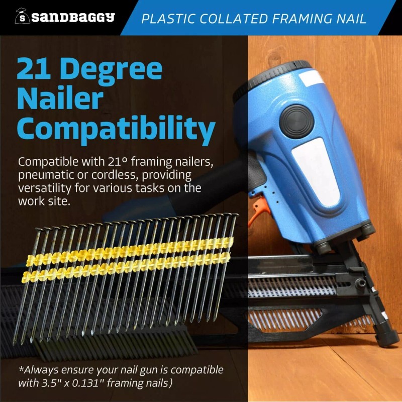 Sandbaggy 3.5 in 21 Degree Framing Nails - Plastic Collated